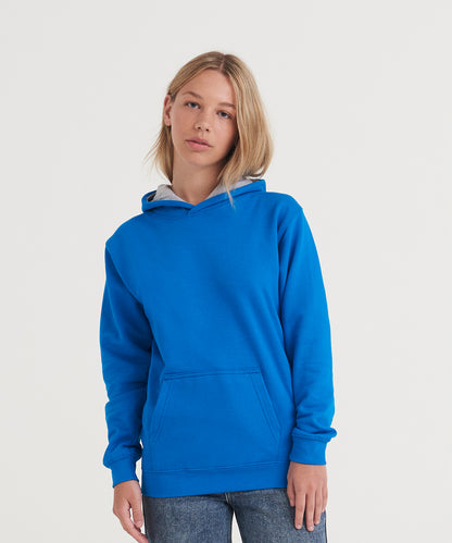 Sapphire Blue/Heather Grey kids varsity hoodie front view