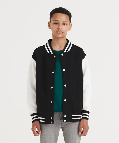 Royal Blue/White kids varsity jacket front view