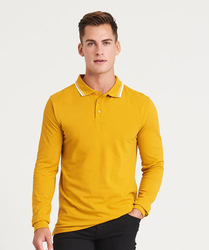 Oxford Navy/White long sleeve tipped 100 polo front view