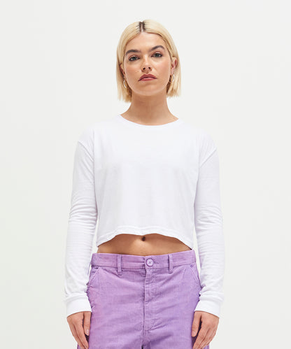 Solid White Women's long sleeve cropped t front view