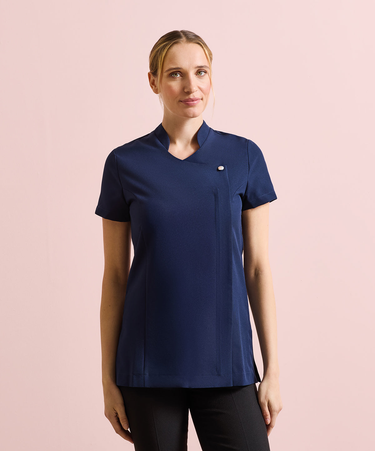 Women's Custom Printed or Embroidered Short Sleeve Zip-Up Healthcare Tunic
