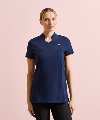 Women's Custom Printed or Embroidered Short Sleeve Zip-Up Healthcare Tunic