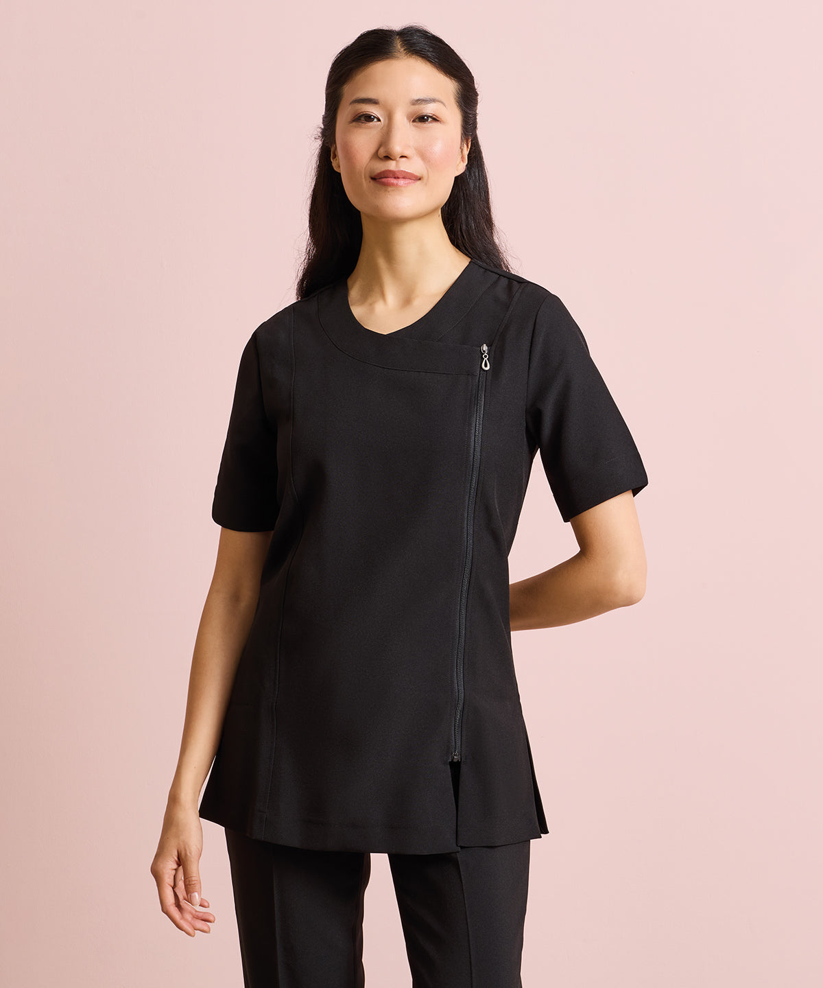 Women's Custom Printed or Embroidered Short Sleeve Zip-Up Healthcare Tunic