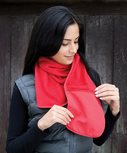 Red polartherm™ fleece scarf with zip pocket front view