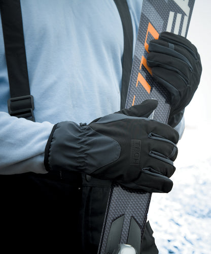 Black/Black tech performance softshell glove front view