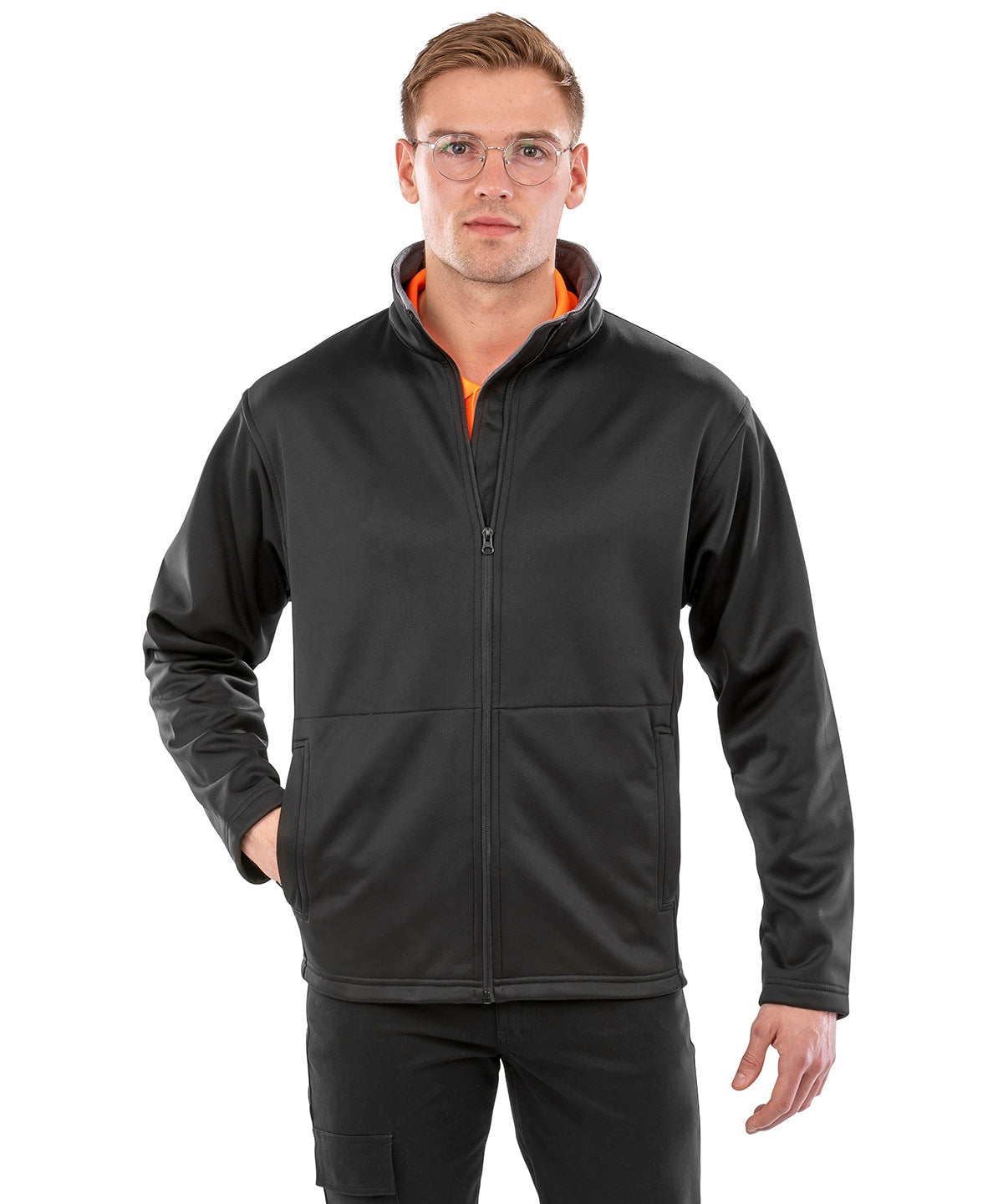 Red core softshell jacket front view