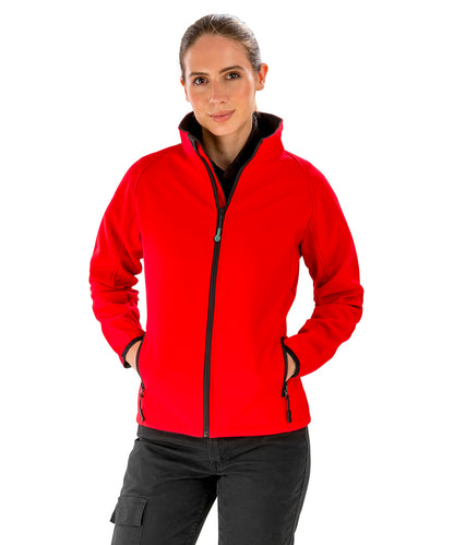 White/Black Women's core printable softshell jacket front view