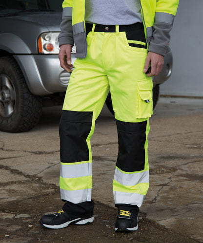 Yellow safety cargo trousers front view