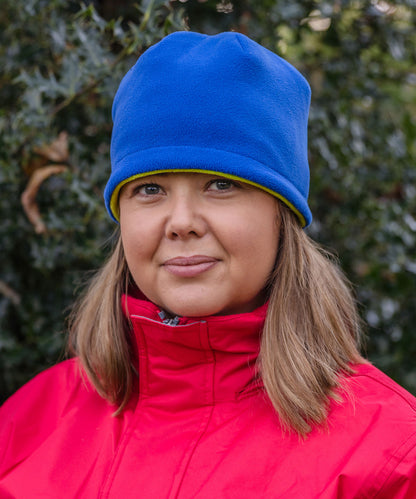 Royal/Lime reversible fleece skull hat front view