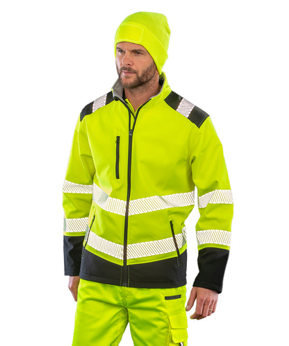 Fluorescent Yellow/Black printable ripstop safety softshell front view