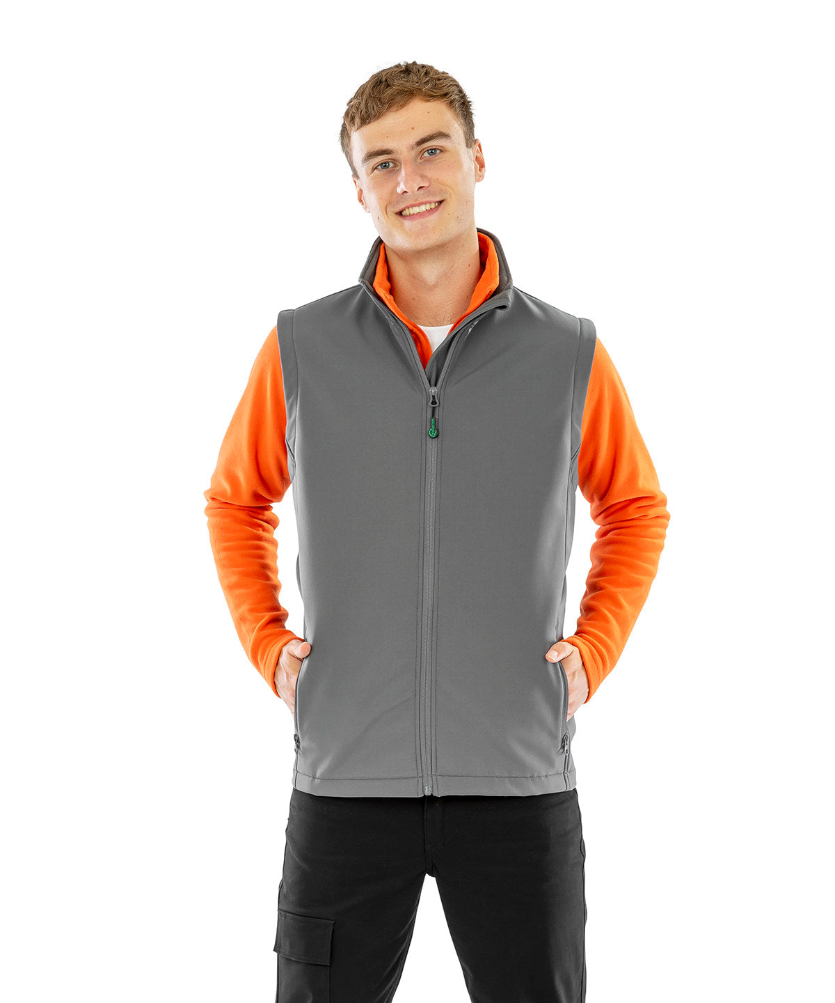 Workguard Grey Men's recycled 2-layer printable softshell bodywarmer front view