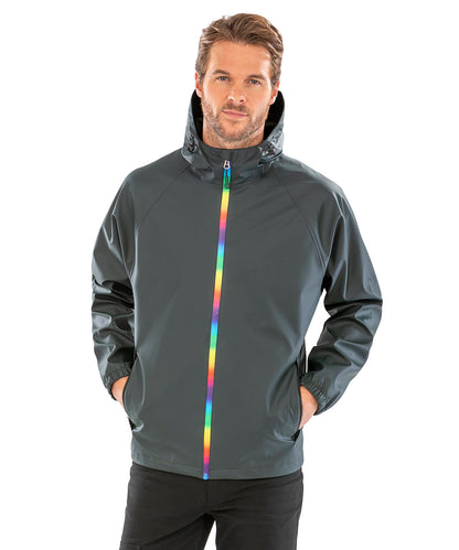 Black Olive prism pu waterproof jacket with recycled backing front view