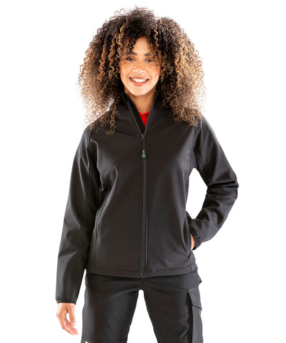 Black women’s recycled 3-layer printable hooded softshell front view