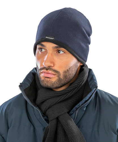 Olive/Black reversible microfleece bob hat front view