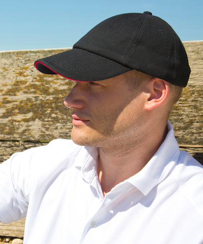 Navy/Yellow low-profile heavy brushed cotton cap with sandwich peak front view