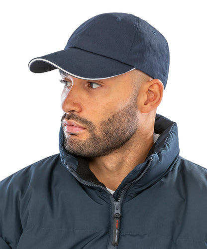 Tan/Navy herringbone cap with sandwich peak front view