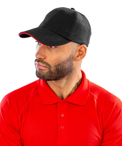 Navy/Putty brushed coton printers/embroiderers cap with sandwich peak front view