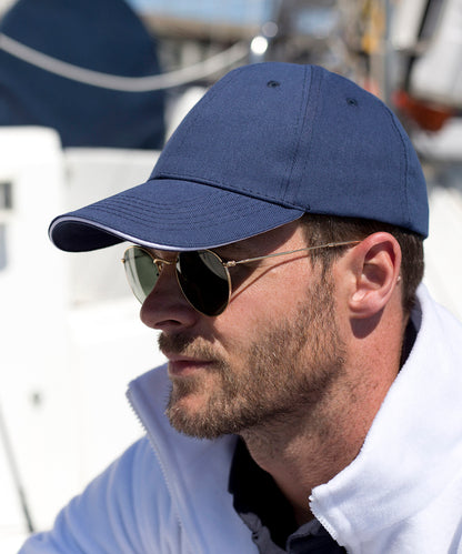 Navy/White memphis brushed cotton low-profile sandwich peak cap front view