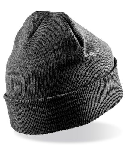 Navy recycled woolly ski hat front view