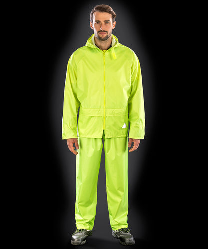 Neon Yellow waterproof jacket and trouser set front view