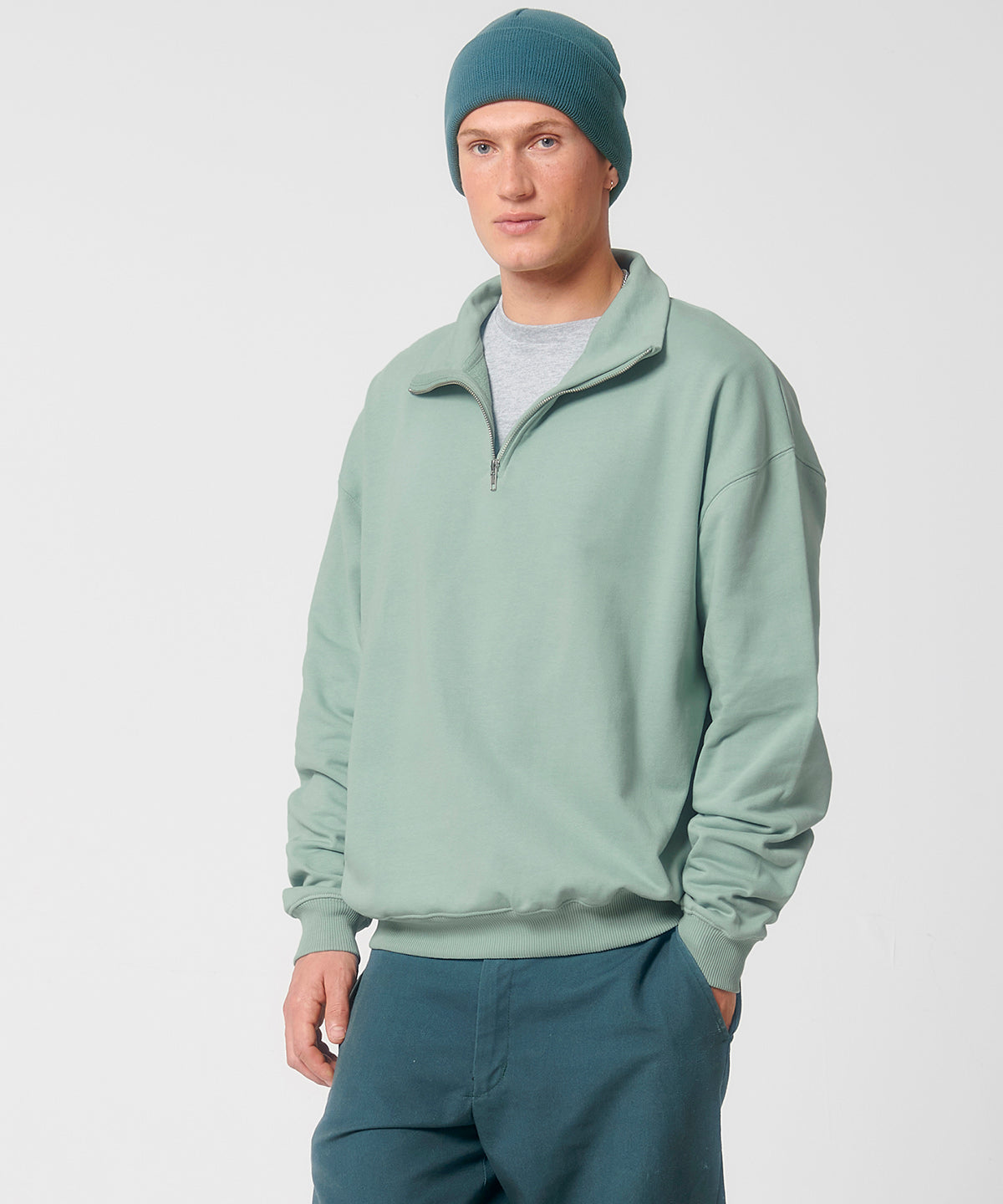 Unisex Custom Printed or Embroidered Organic Heavyweight Quarter Zip Sweatshirt