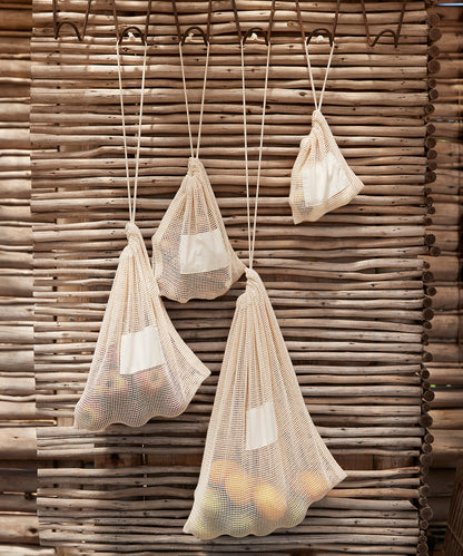 Natural organic cotton mesh sacks front view