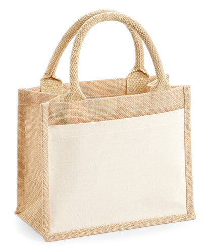 Natural cotton pocket jute gift bag front view