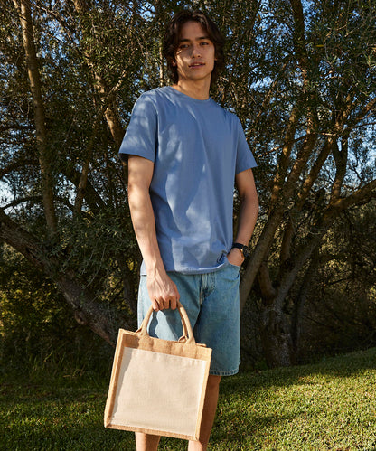 Natural cotton pocket jute midi tote front view