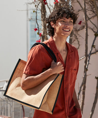 Natural/Navy natural starched jute classic shopper front view