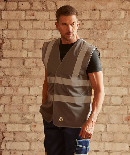 Yellow top cool open mesh 2-band-and-braces waistcoat (hvw120) front view