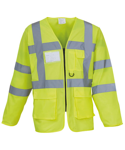 Yellow hi-vis executive long sleeve waistcoat (hvj800) front view