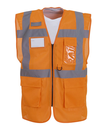 Yellow/Royal Blue hi-vis top cool open-mesh executive waistcoat (hvw820) front view