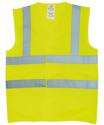 Yellow flame-retardant hi-vis sleeveless waistcoat (hvw100fr) front view