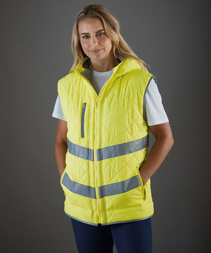 Yellow hi-vis kensington hooded gilet (hv007) front view