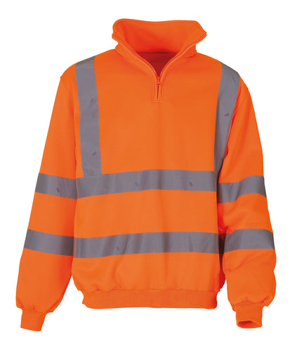 Yellow hi-vis ¼ zip sweatshirt (hvk06) front view