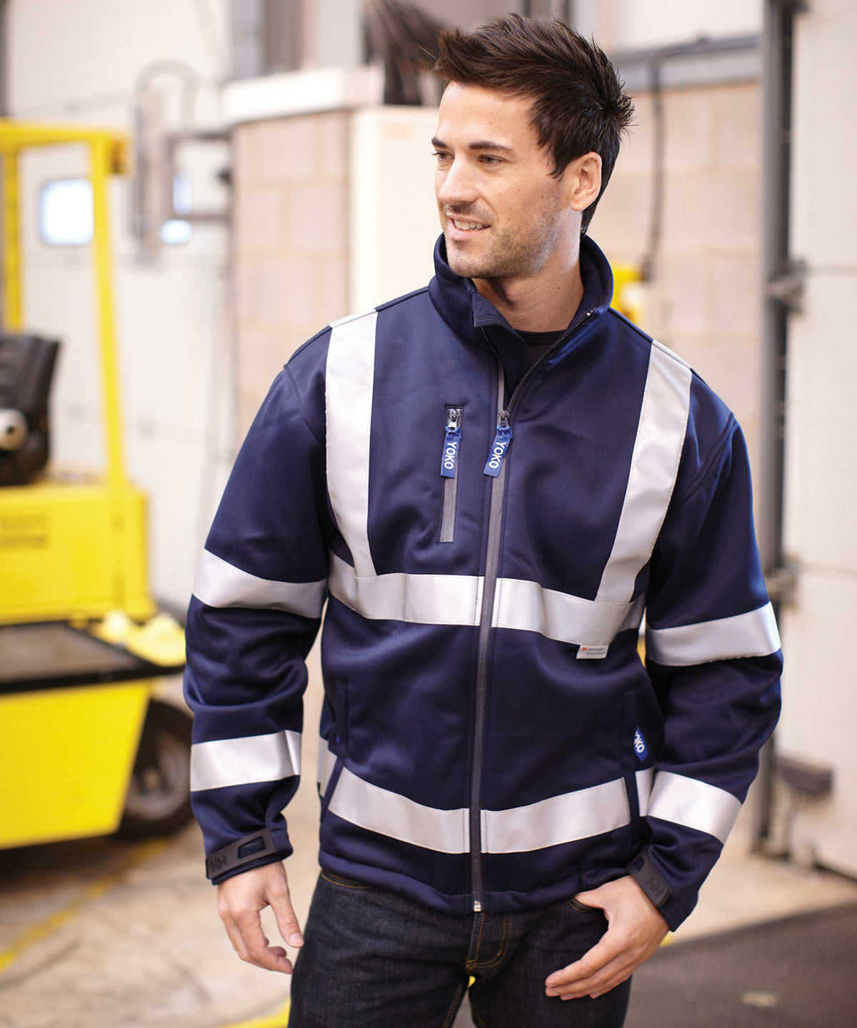 Orange/Navy hi-vis softshell jacket (hvk09) front view