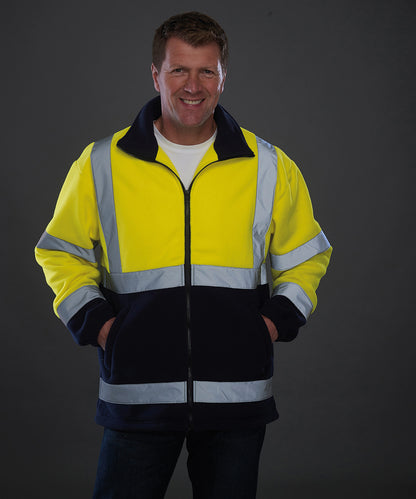 Yellow/Navy hi-vis heavyweight fleece jacket (hvk08) front view