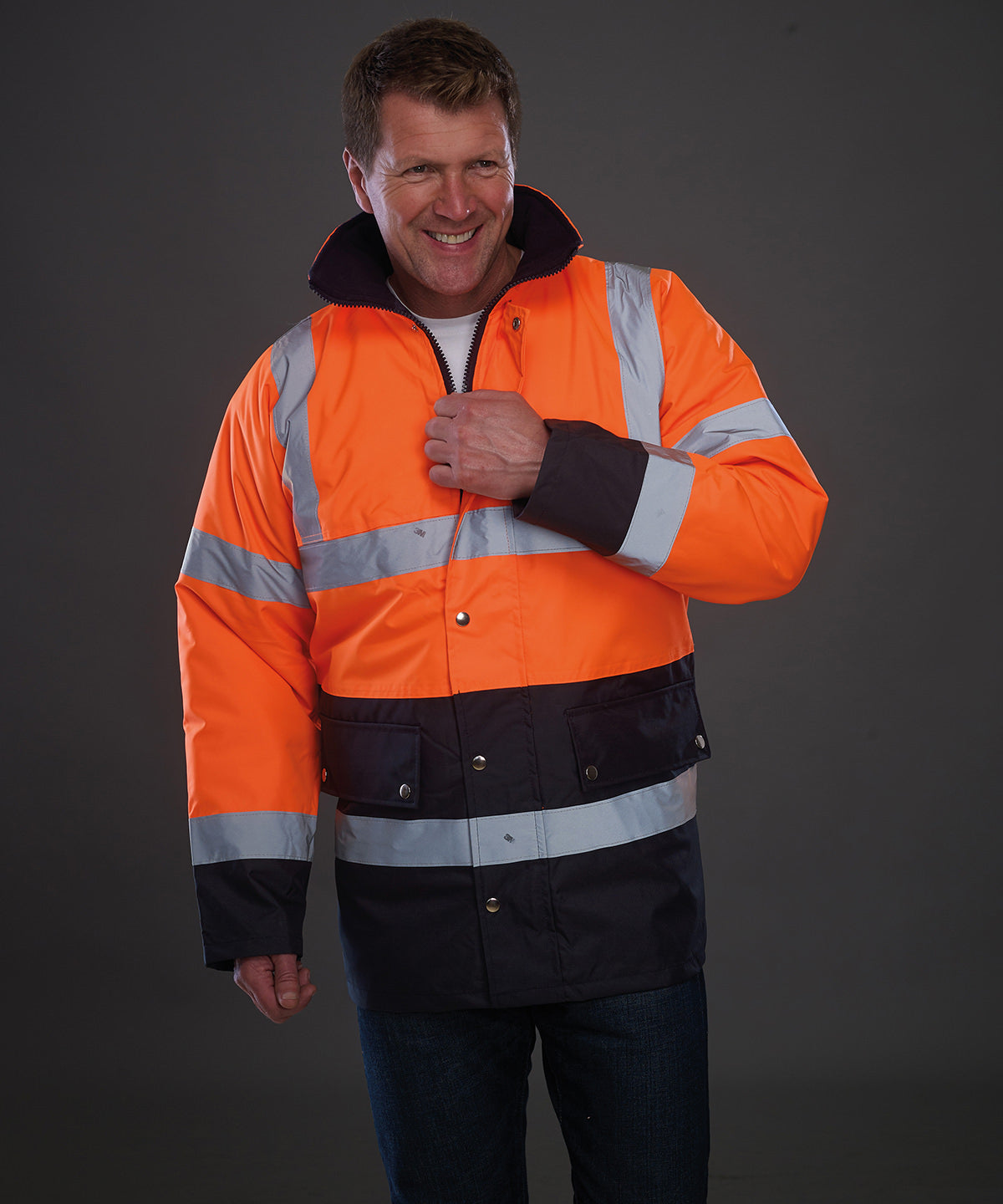 Yellow/Navy hi-vis two-tone motorway jacket (hvp30) front view