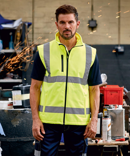Orange/Navy hi-vis softshell gilet (hv006) front view