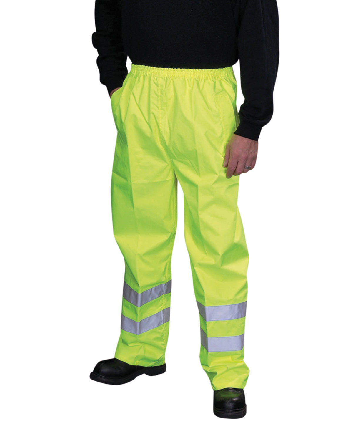 Yellow hi-vis waterproof overtrousers (hvs461) front view