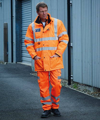 Yellow hi-vis polycotton cargo trousers with kneepad pockets (hv018t/3m) front view
