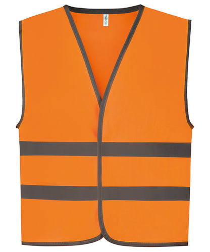 Yellow hi-vis reflective border kids waistcoat (hvw102ch) front view