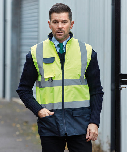 Yellow/Navy hi-vis padded bodywarmer (hv005) front view
